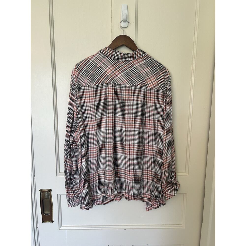 J. Jill Ruffle Plaid Blouse Womens Size 3X Pink Brown Casual Comfort Cowgirl - Picture 4 of 10